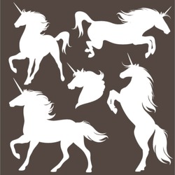 set of fine unicorn silhouettes - running, rearing and jumping magic horses