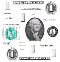 set of original detail 1 $ dollars, with Washington, isolated on white background