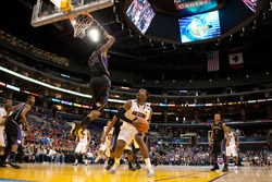 LOS ANGELES - MARCH 12: Arizona Wildcats F Solomon Hill #44 (R) & Washington Huskies G Terrence Ross #31 (L) during the NCAA Pac-10 Tournament basketball championship game on March 12 2011 in Los Angeles, CA.