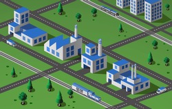 Industrial plant in isometric view with the landscape