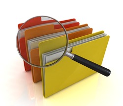 folders search 3d icon - folders under the magnifier isolated on white