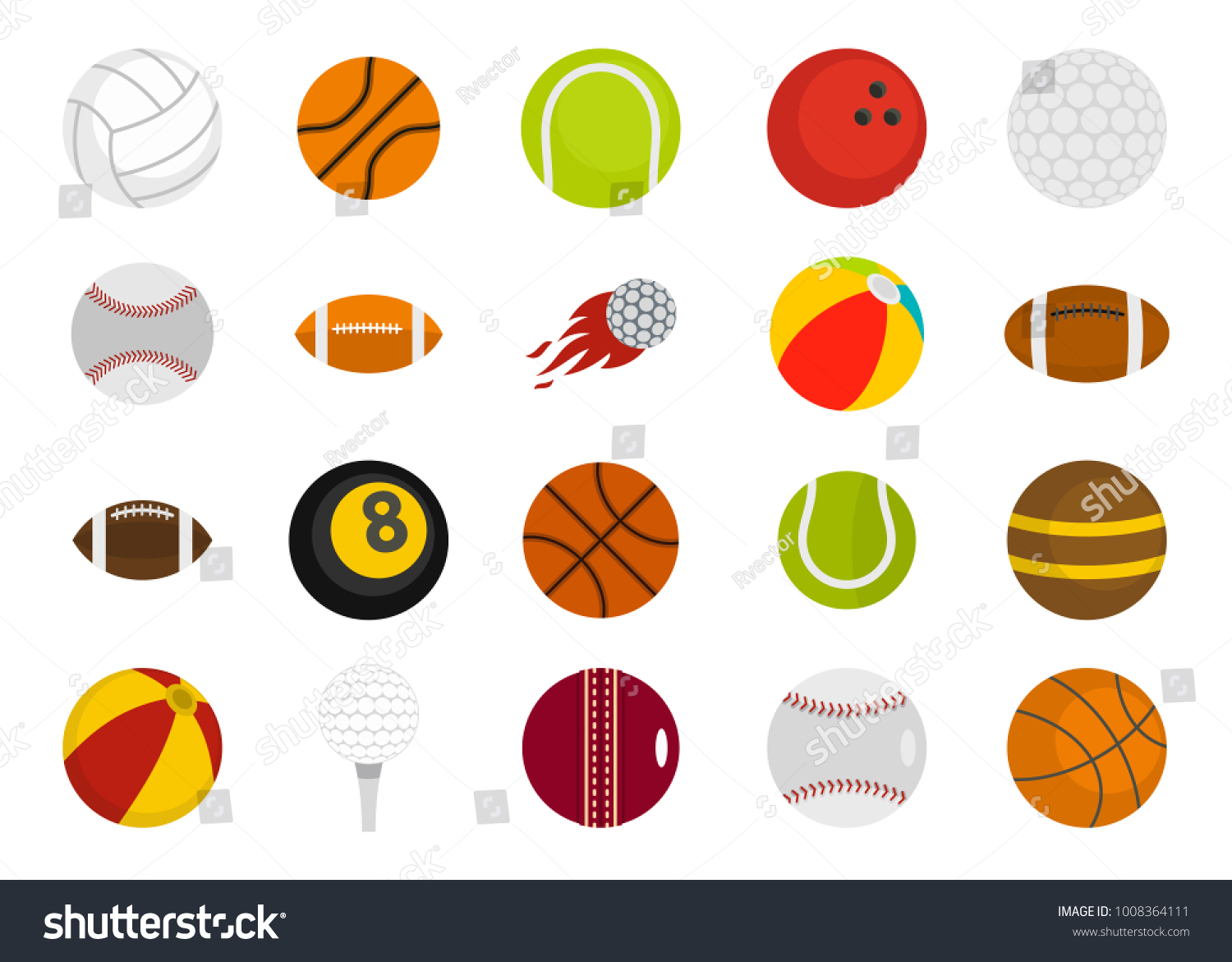 Sport Balls Icon Set Flat Set Stock Vector Royalty Free