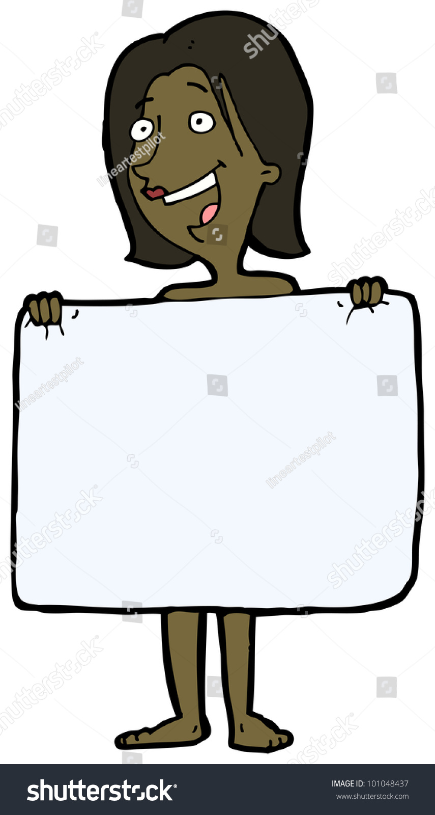 Cartoon Naked Woman Hiding Behind Towel Stock Illustration 101048437