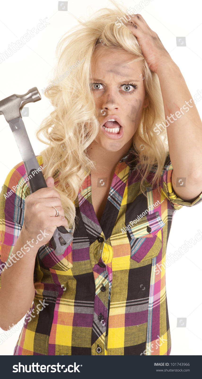 Woman Holding Hammer Her Hand Looks Stock Photo Shutterstock