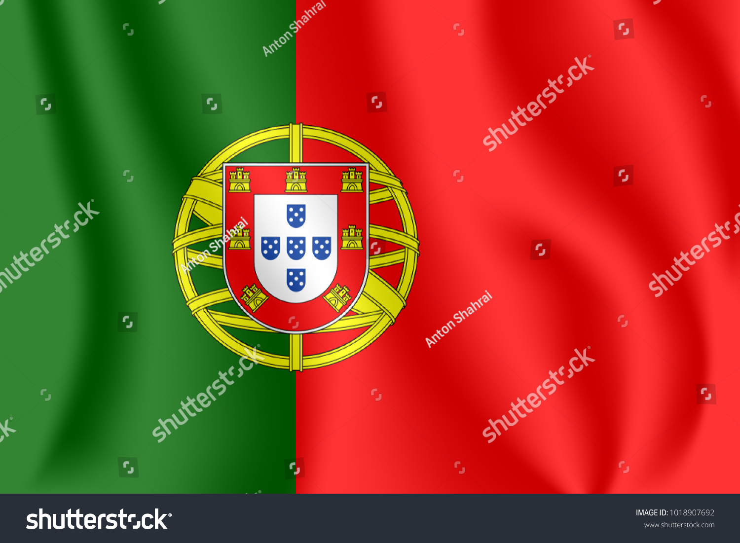 Flag Portugal Realistic Waving Flag Portuguese Vetor Stock Livre De