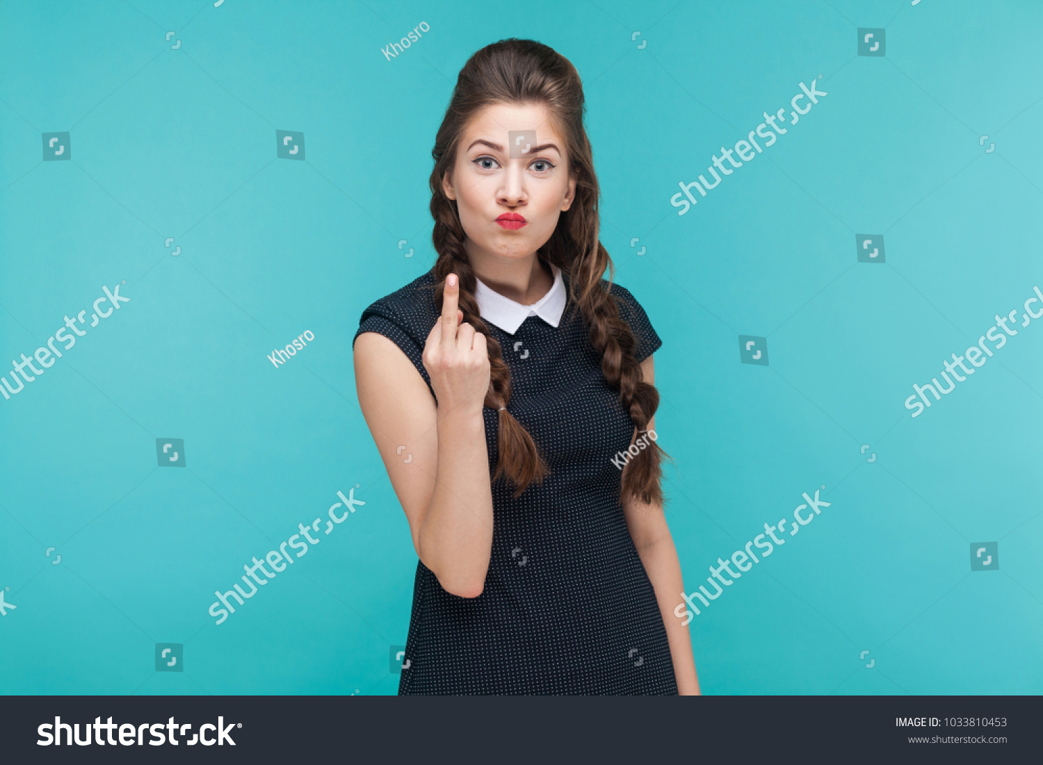 Angry Woman Pointing Fuck Sign Camera Stock Photo Shutterstock