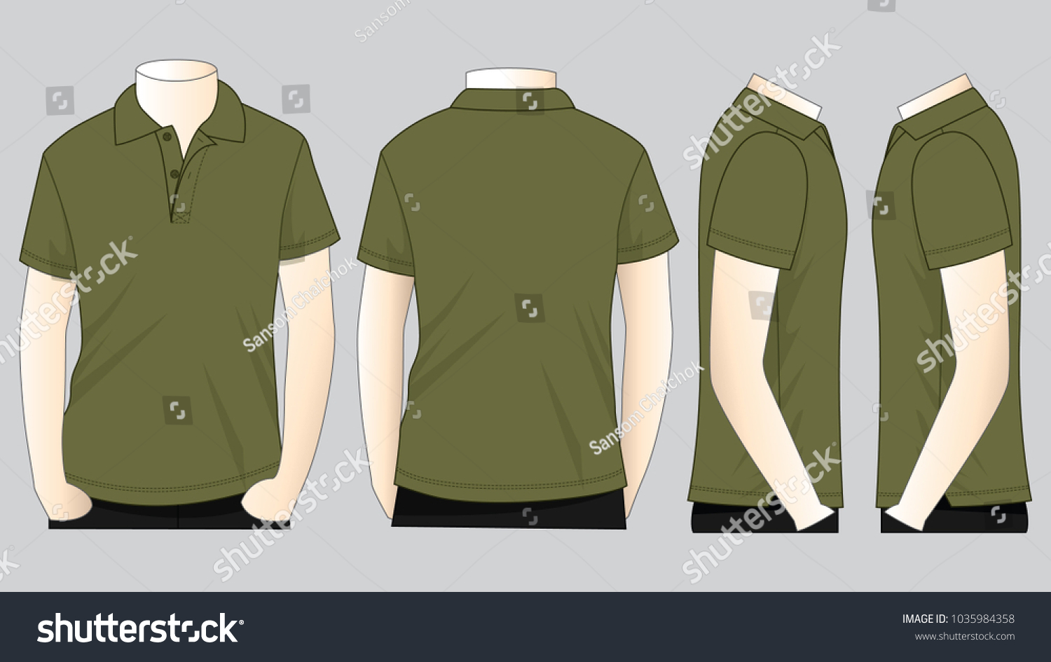 Mens Blank Olive Green Short Sleeve Stock Vector Royalty Free