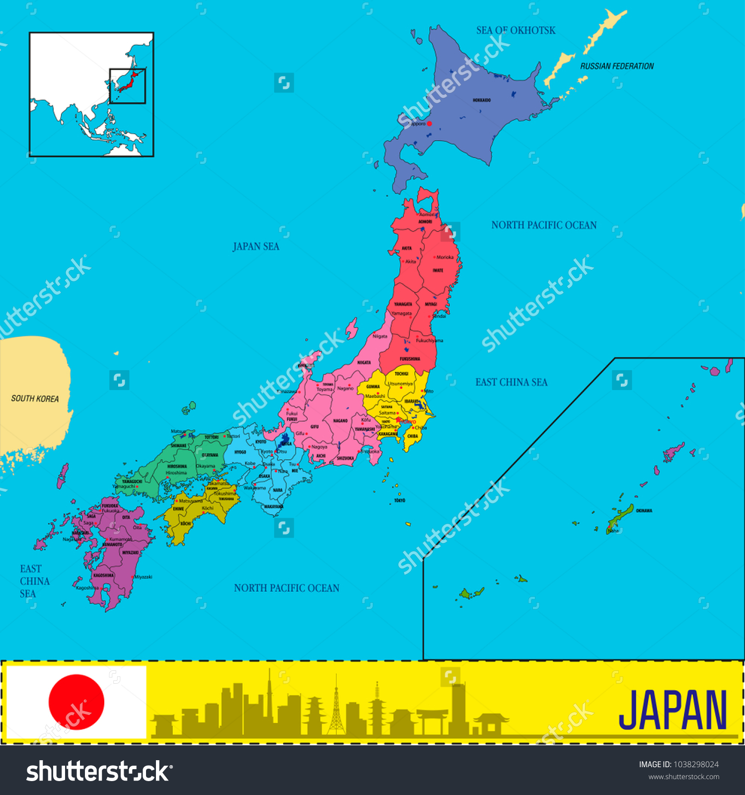 Political Map Japan Regions Their Capitals Vector C S N Mi N Ph B N