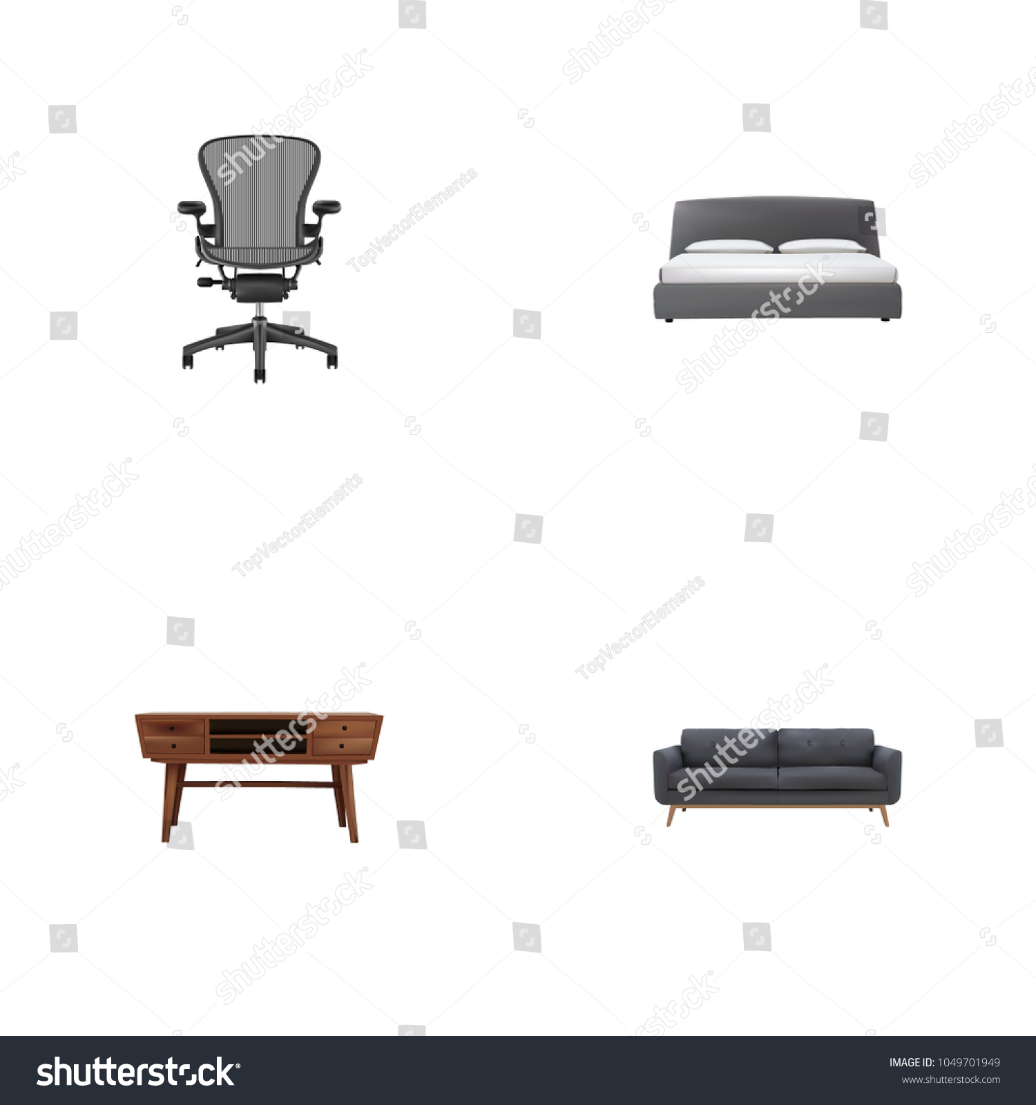 Set Furniture Realistic Symbols Settee Commode Stock Vector Royalty