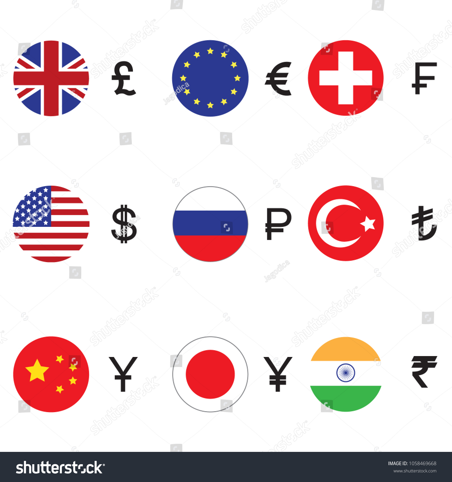 Most Used Flags Currency Symbols Vector