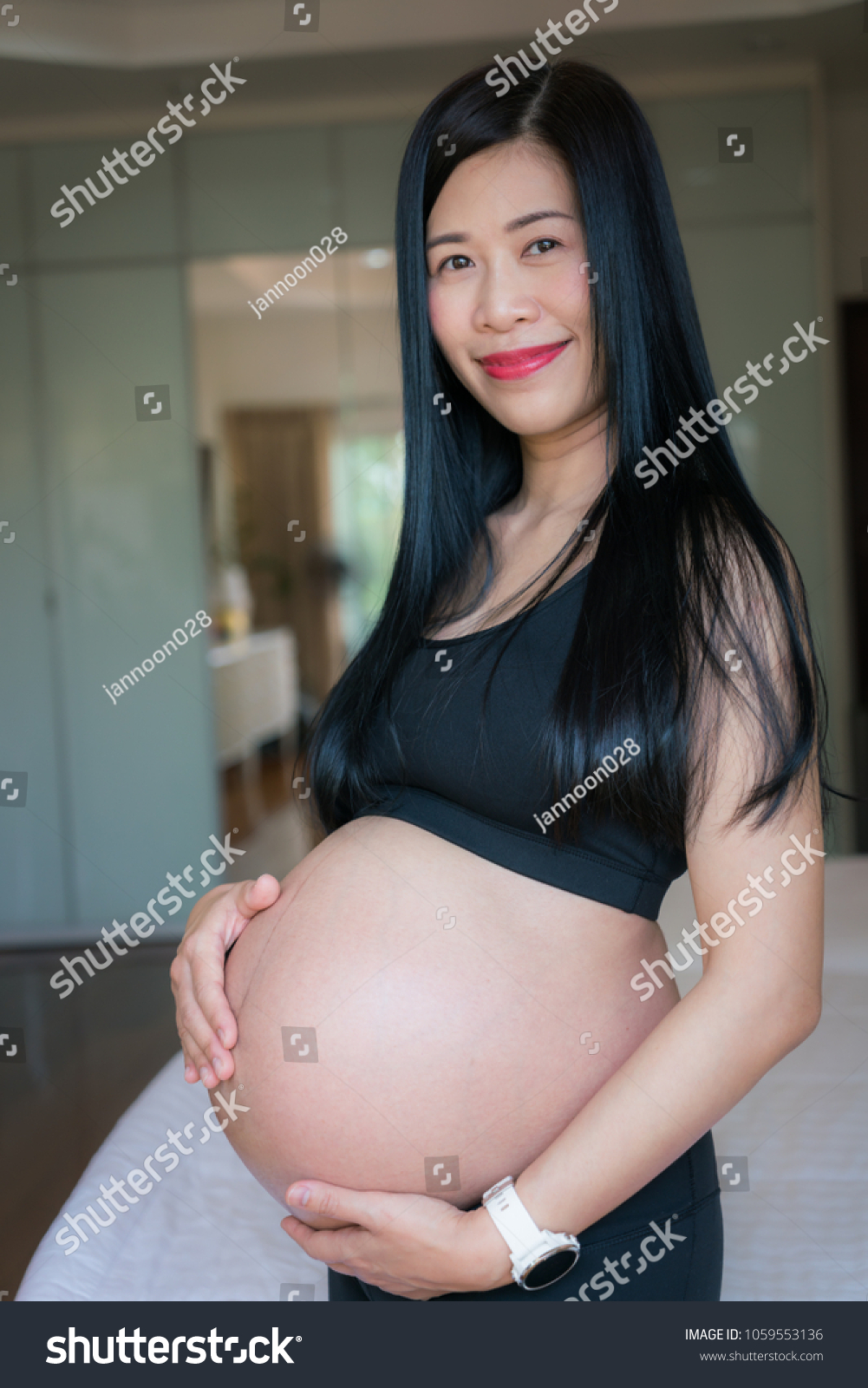 Happy Pregnancy Woman Naked Belly Foto Stok Shutterstock