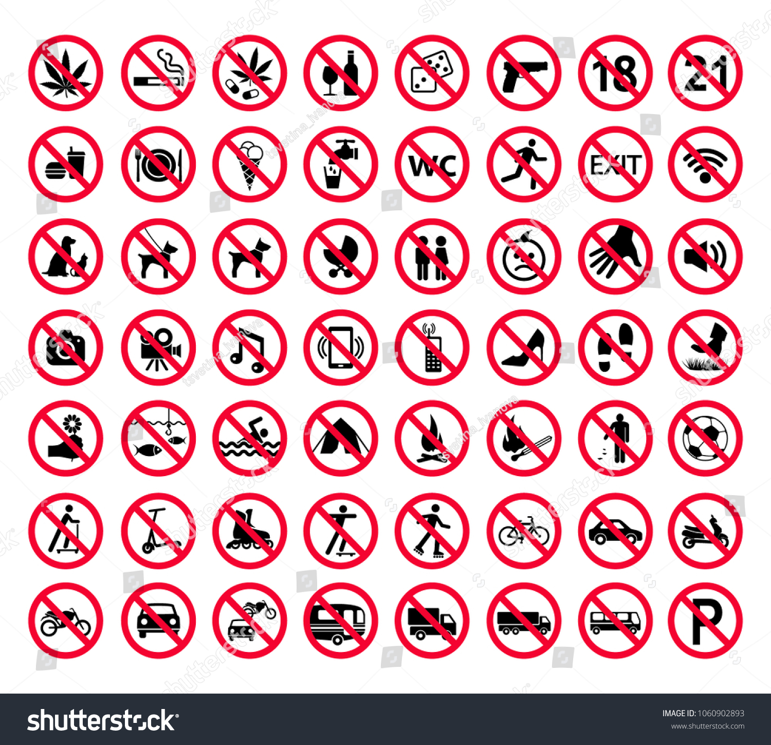 Red Prohibition Sign Set Forbidden Signs Stock Vector Royalty Free