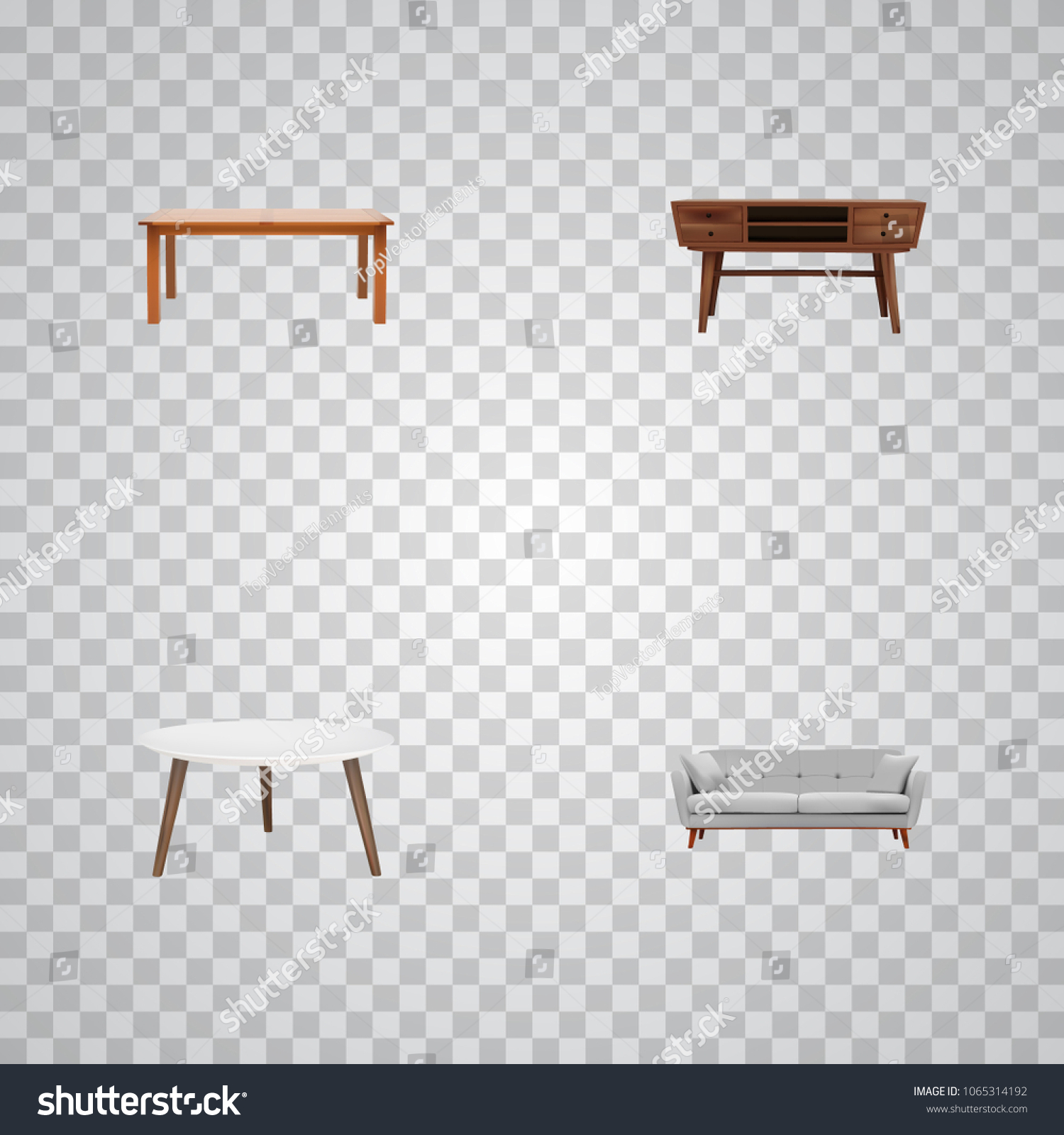 Set Furniture Realistic Symbols Commode Round Stock Illustration