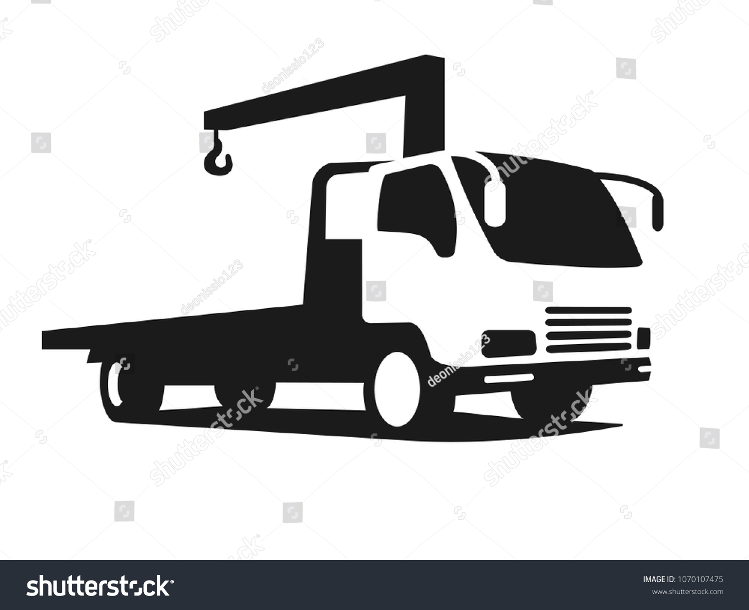 Black Silhouette Tow Truck Stock Vector Royalty Free 1070107475