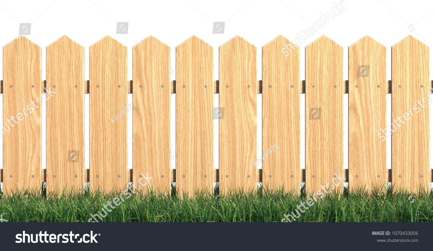 Wooden Fence On Grass White Background Stock Illustration 1070433056