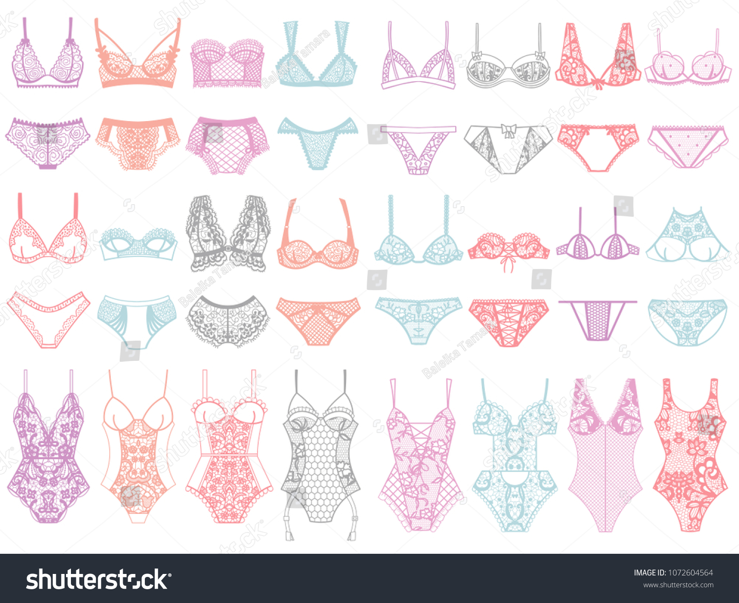 Collection Lingerie Panty Bra Set Vector Stock Vector Royalty Free