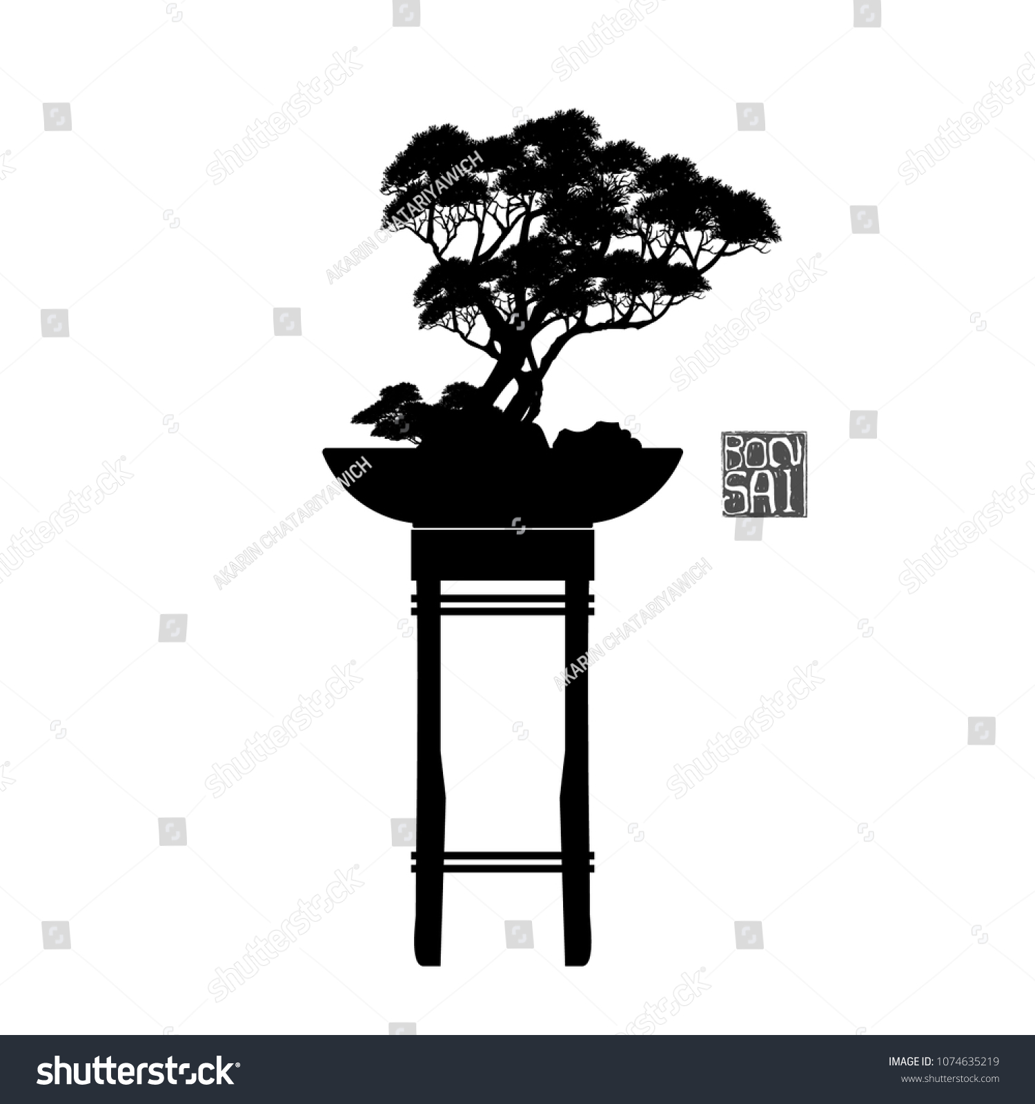 Japanese Bonsai Tree Plant Silhouette Icons Vector De Stock Libre De