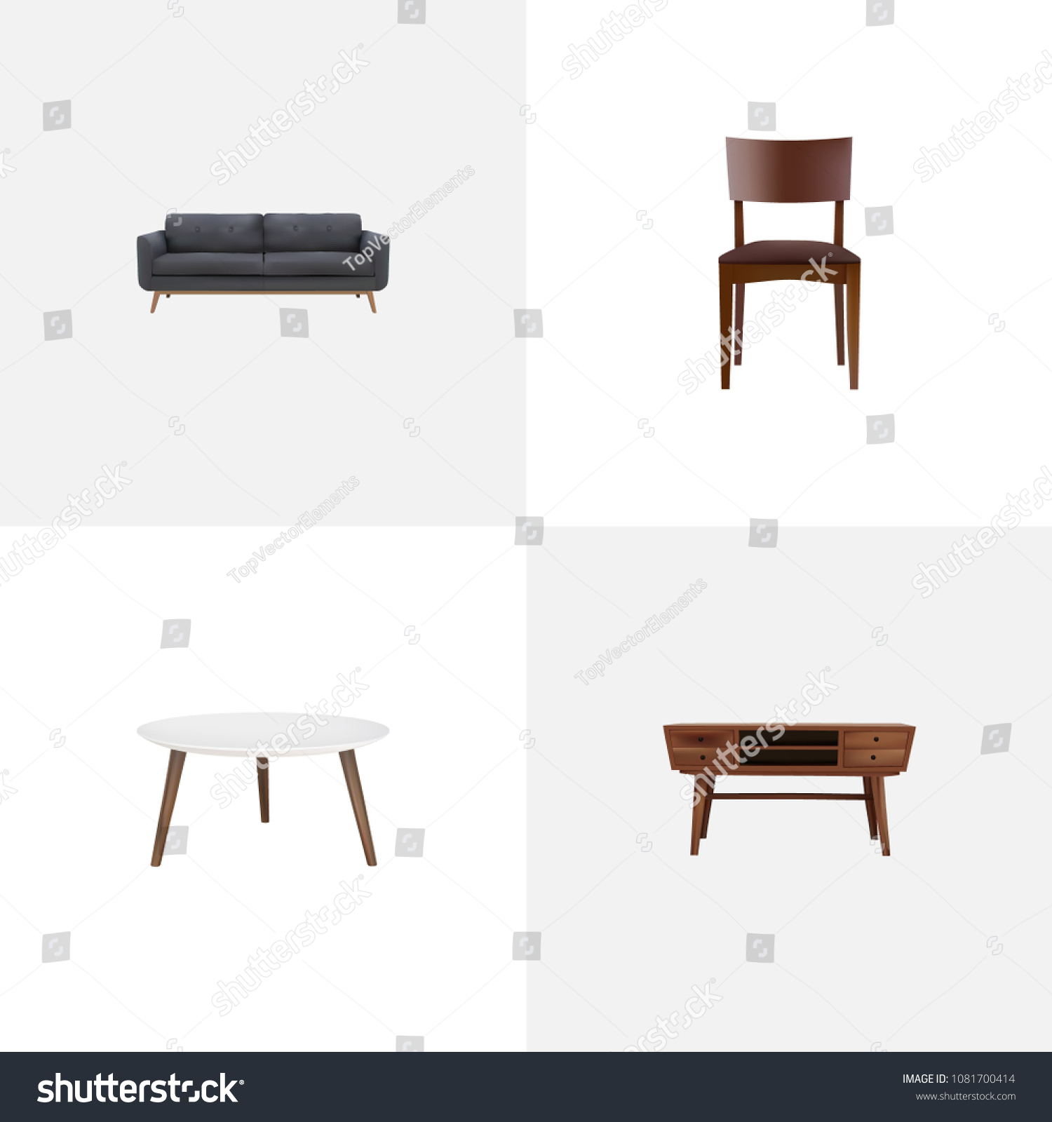 Set Furniture Realistic Symbols Commode Stool