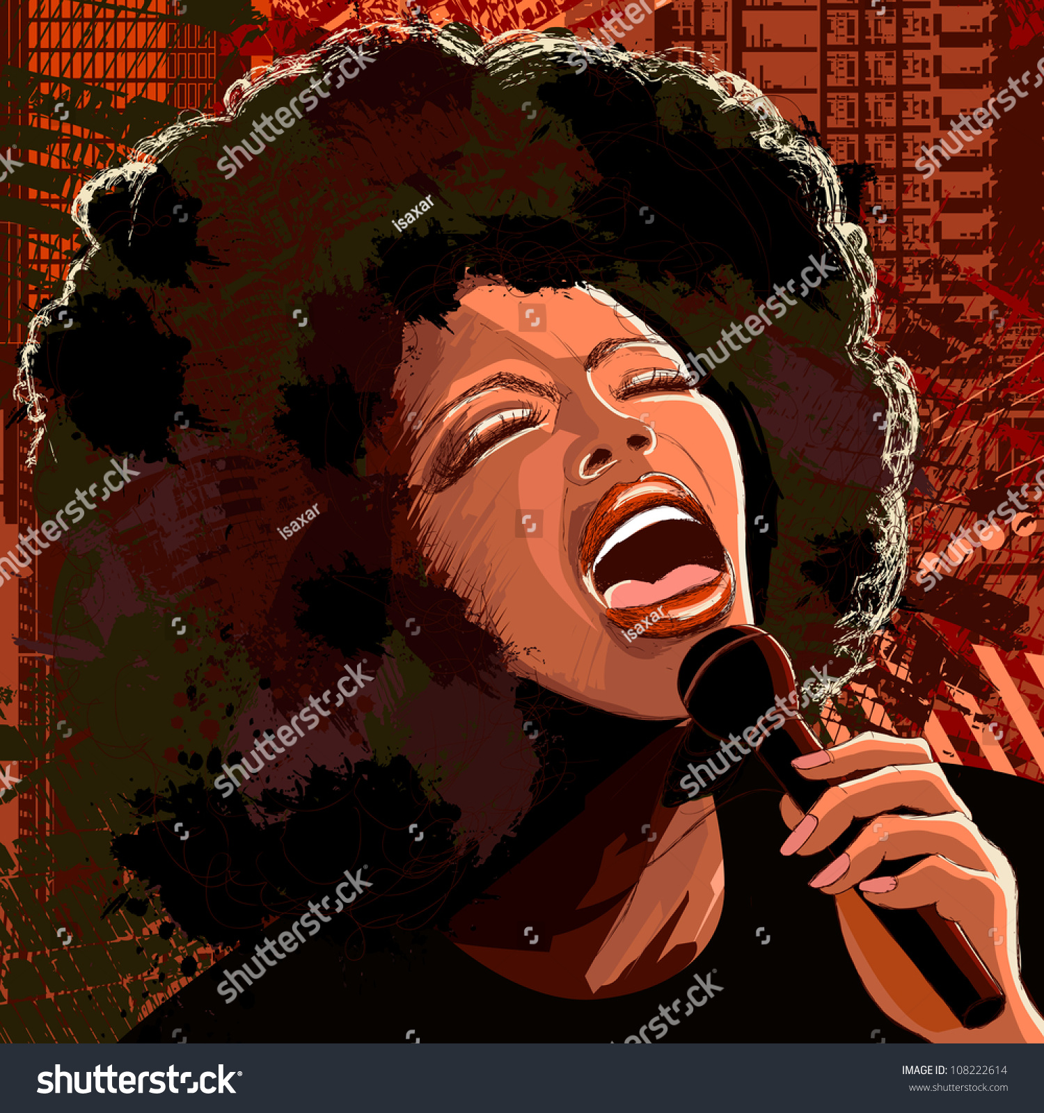 Vector Illustration Afro American Jazz Singer Stock Vector Royalty