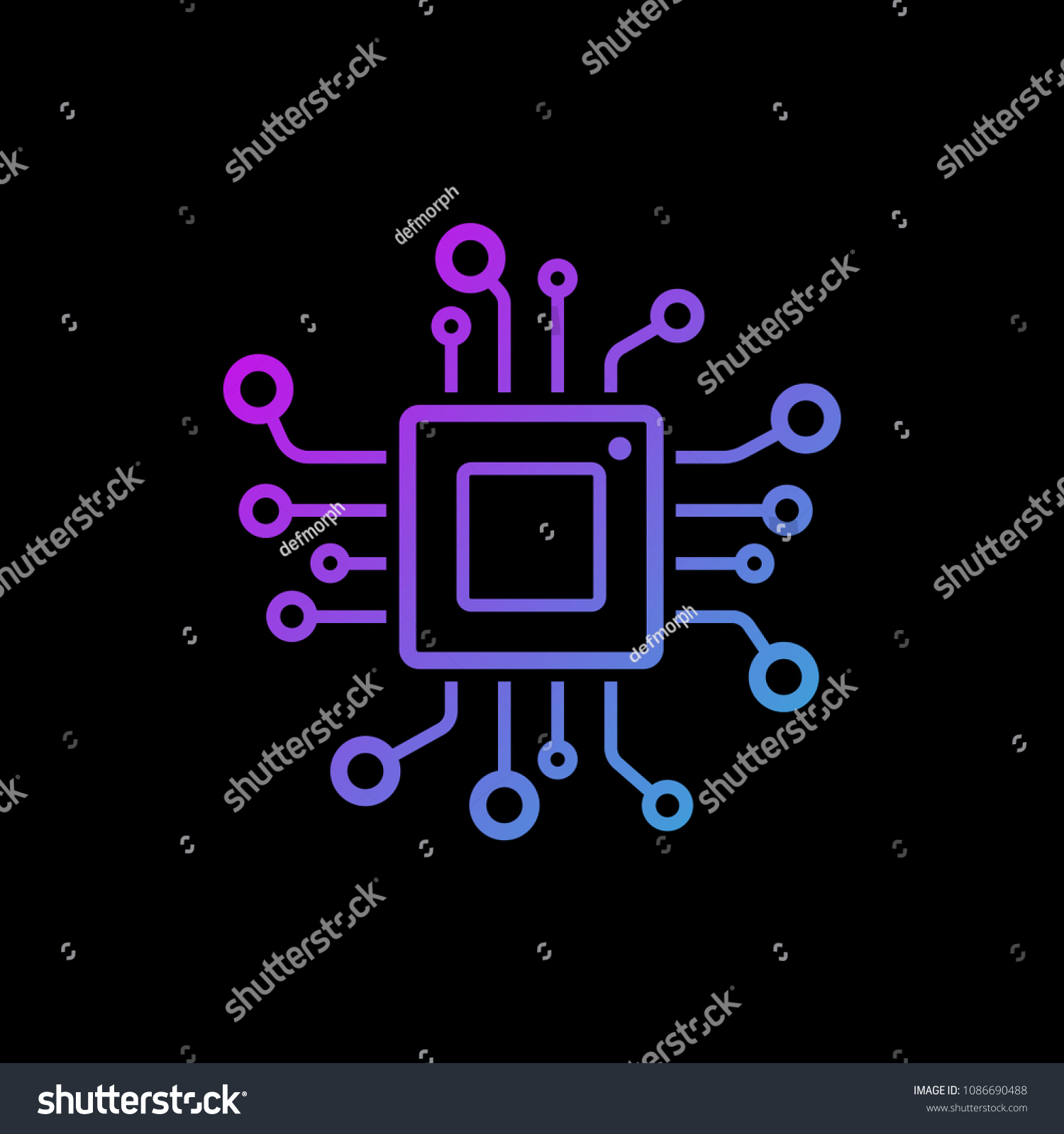 Microchip Line Icon Cpu Central Processing Stock Vector Royalty Free