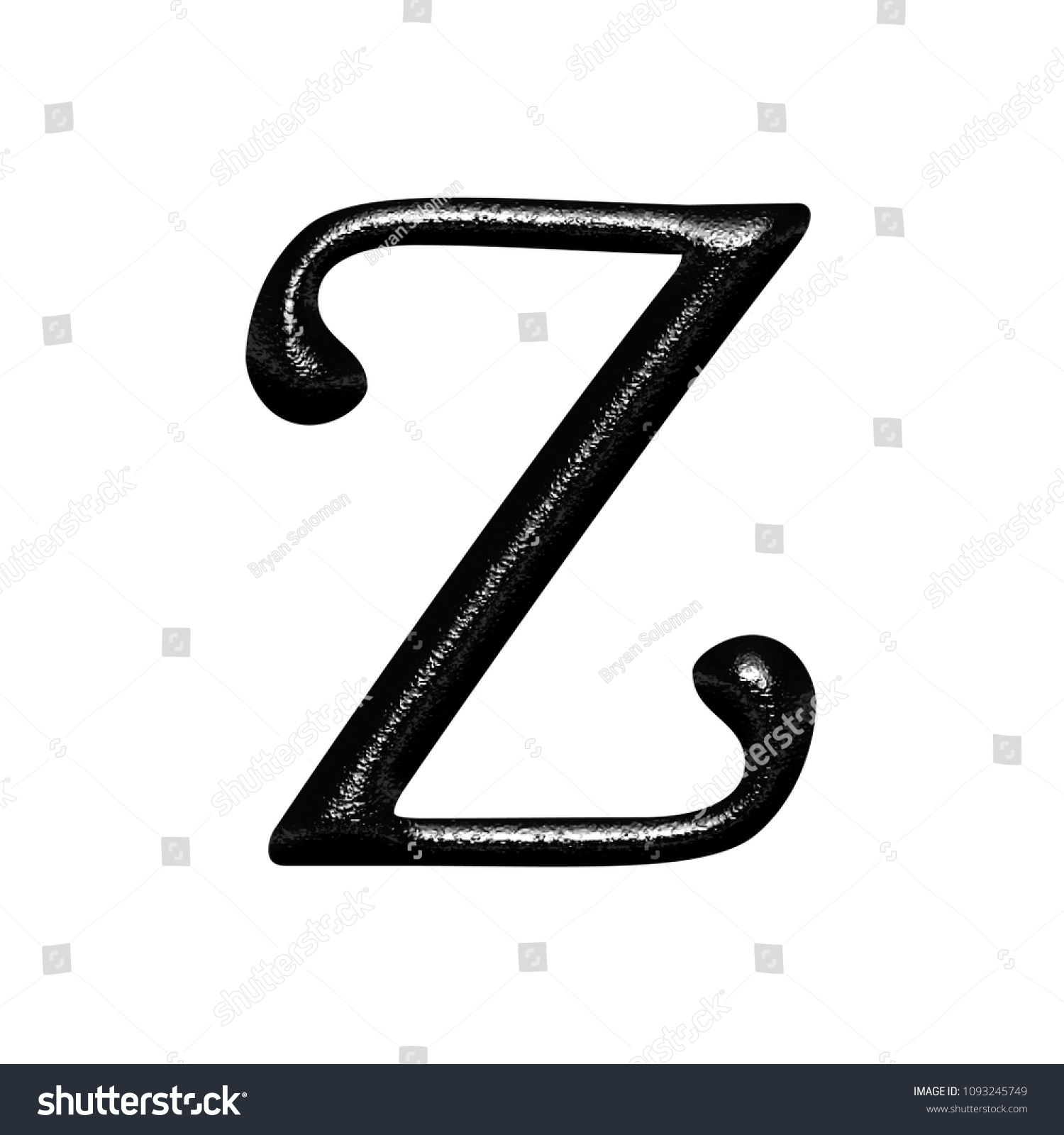 Chiseled Black Metallic Letter Z 3d Stock Illustration 1093245749