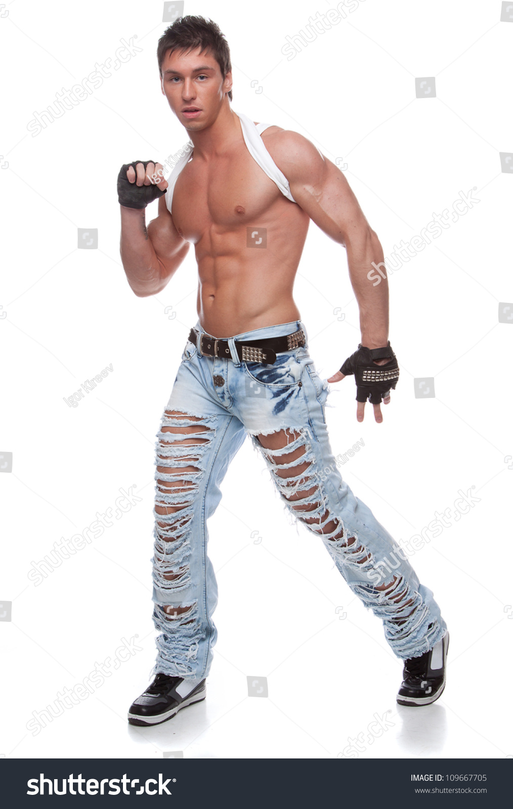 Muscular Sexy Naked Man Blue Jeans Stock Photo Shutterstock