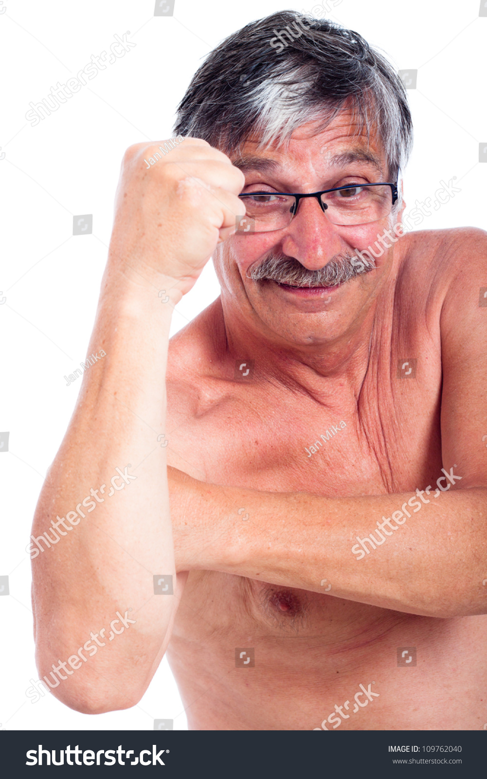 Naked Middle Aged Man Gesturing Fist库存照片109762040 Shutterstock