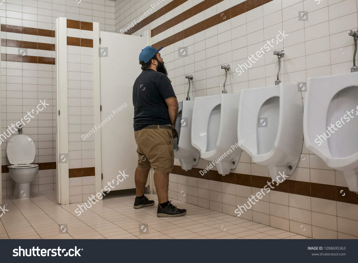 Man Beard Urinating Urinal Public Toilet Stock Photo