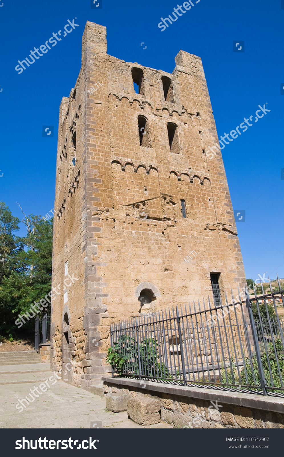 St Maria Maggiore Belltower Basilica Tuscania Stock Photo