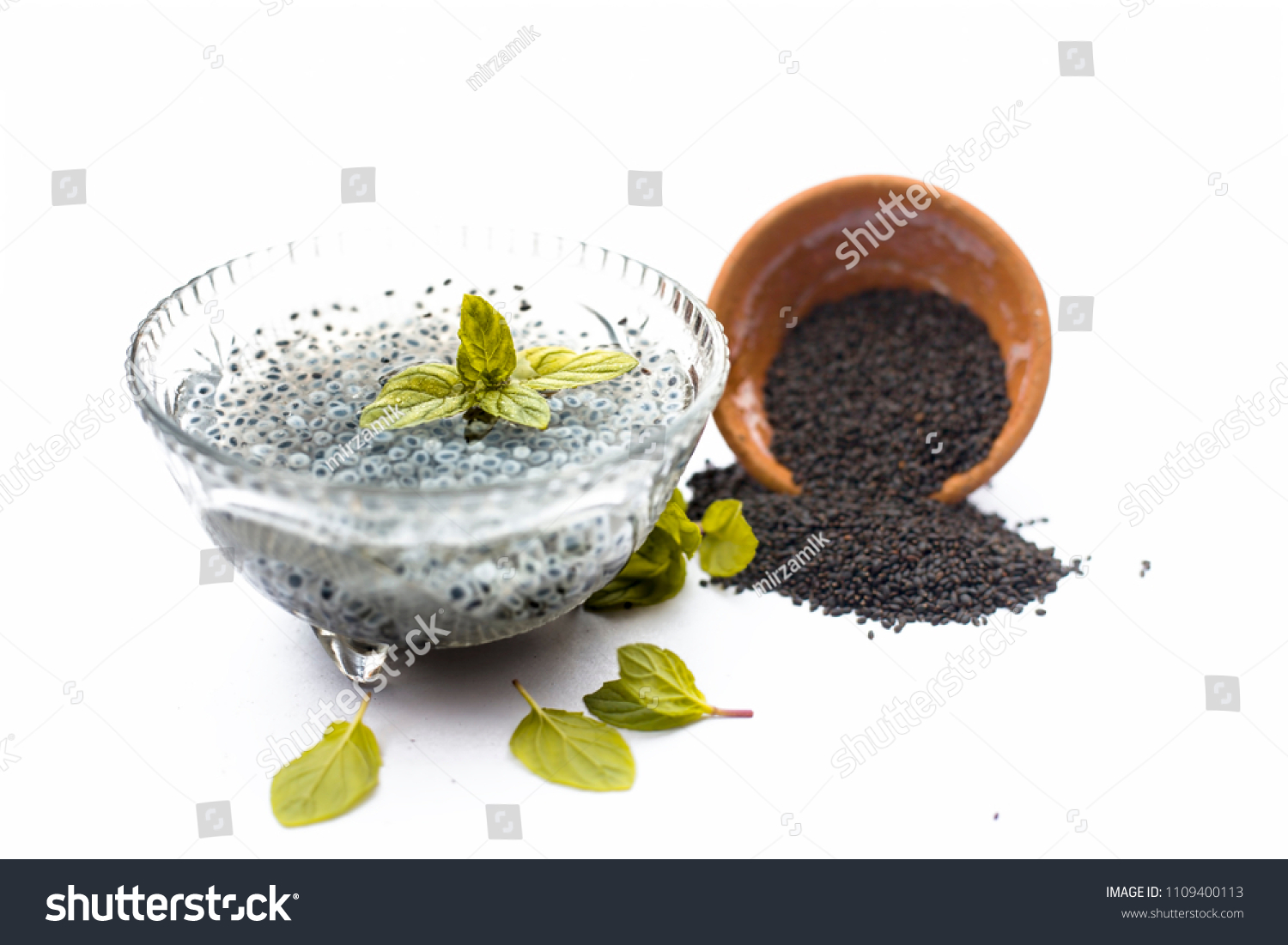 Soaked Sweet Basil Tukhmaria Falooda Seeds Stock Photo