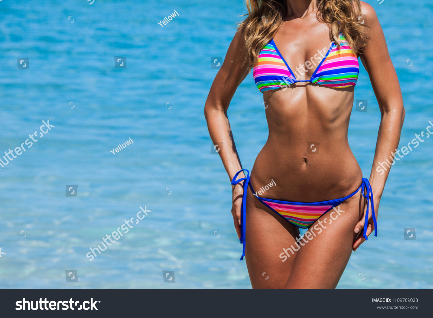 Tanned Woman Body Bikini Blue Sea Stock Photo 1109769023 Shutterstock