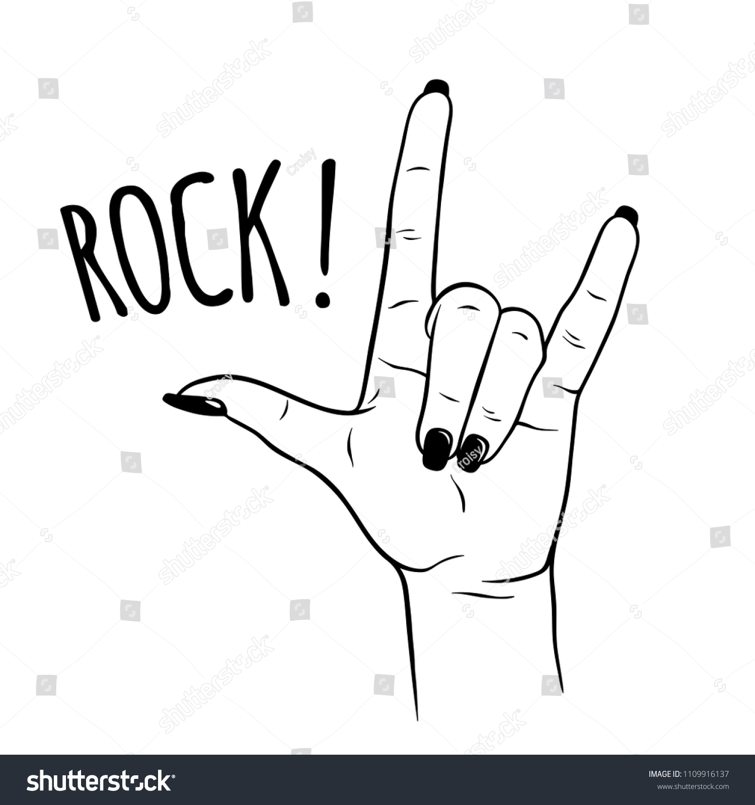 Hand Drawn Female Hand Rock Gesture Stock Vector Royalty Free