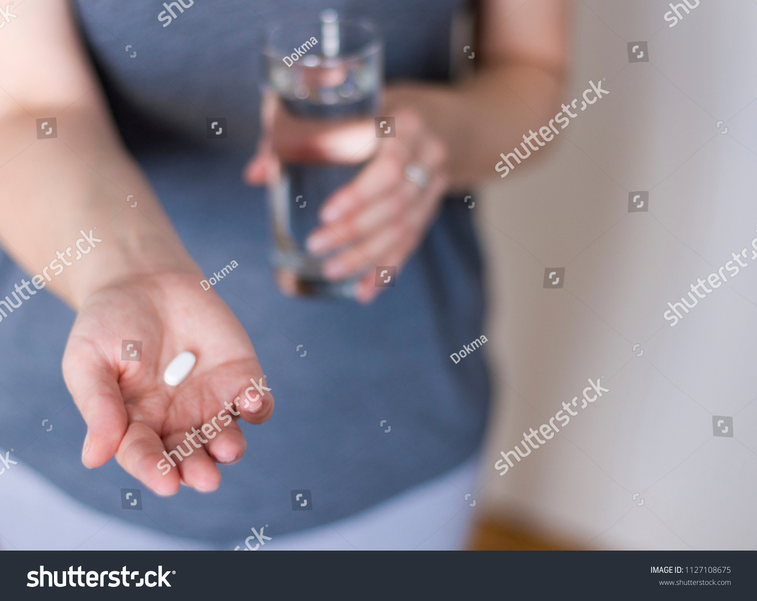 Woman Hand Holding Pill Glass Water Stock Photo 1127108675 Shutterstock