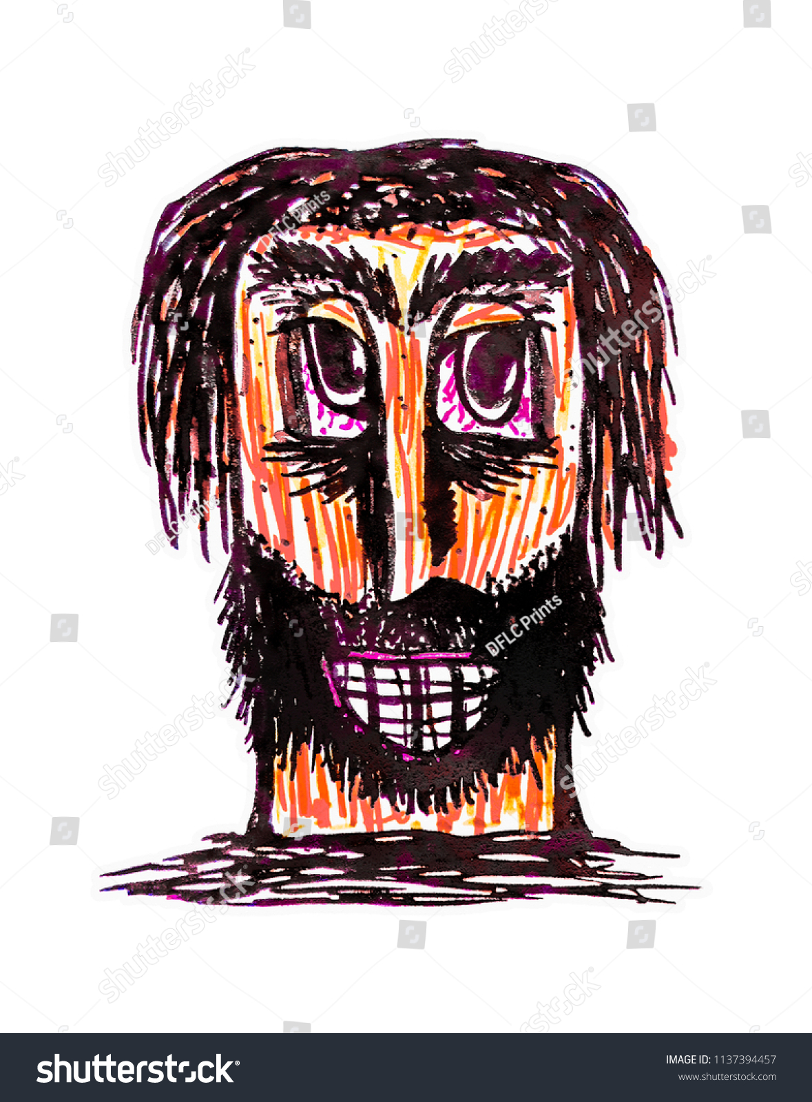 Front View Portrait Primitive Man Drawing Stock Illustration 1137394457