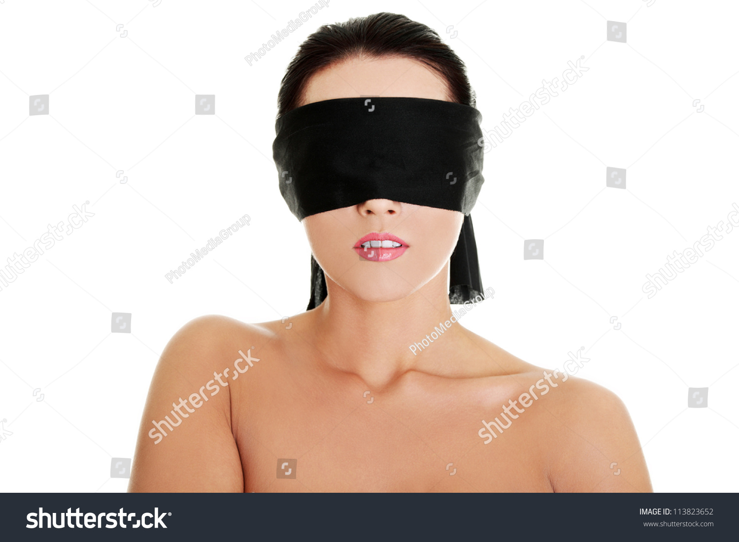 Naked Blindfold Woman Isolated On White Stock Photo 113823652