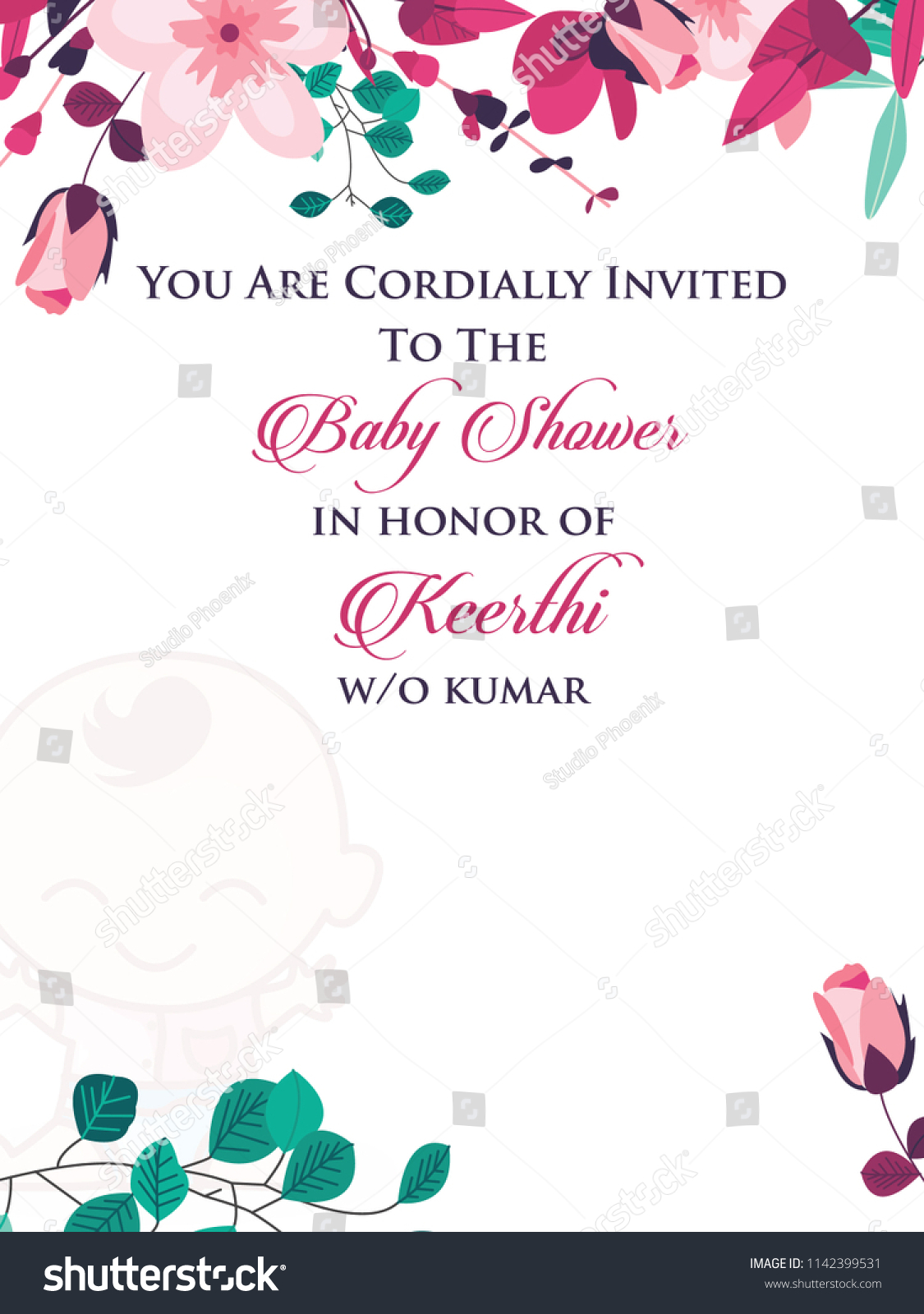 Vektor Stok Indian Baby Shower Invitation Template Tanpa Royalti