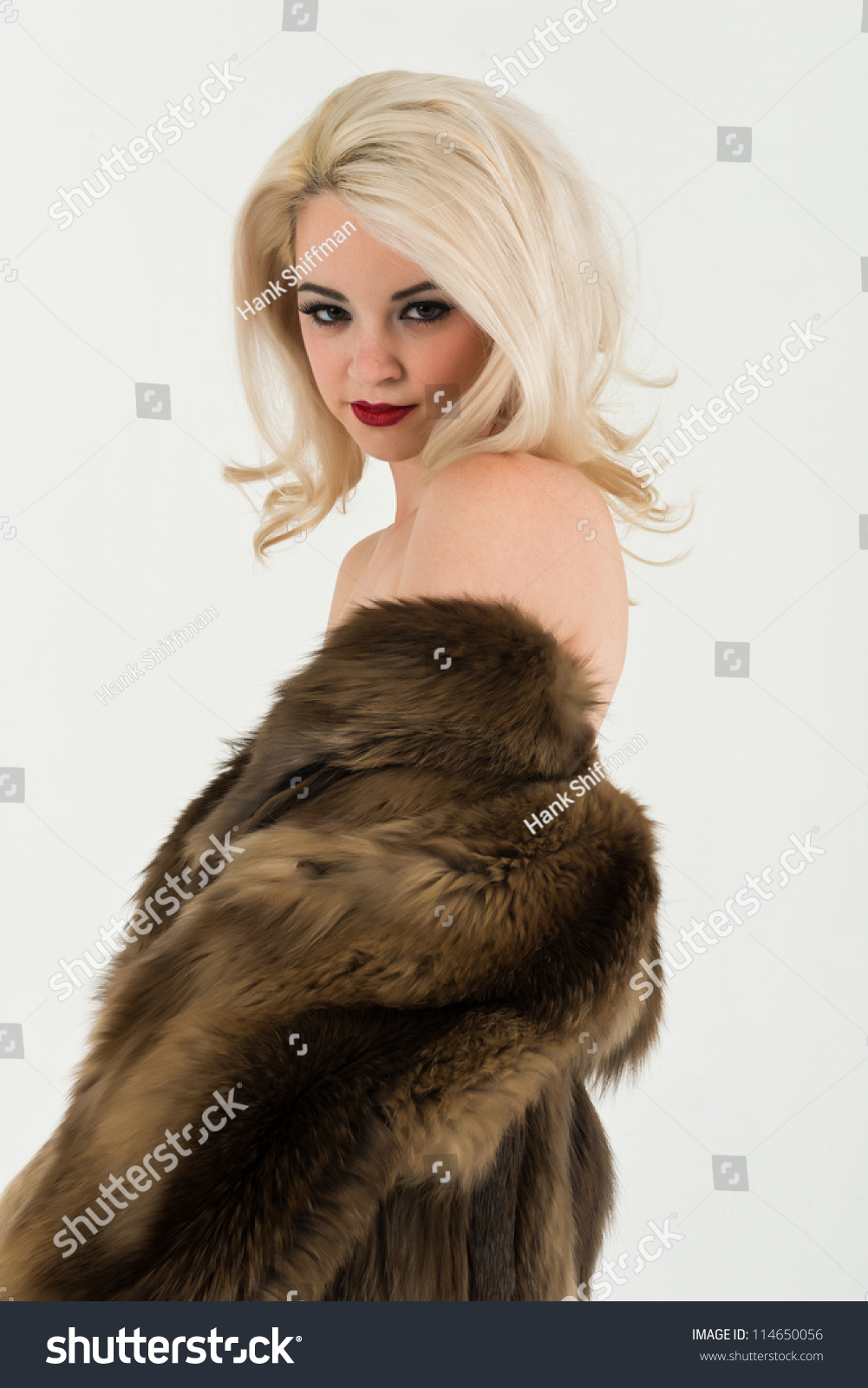 Pretty Slender Nude Blonde Fake Fur Stock Photo 114650056 Shutterstock