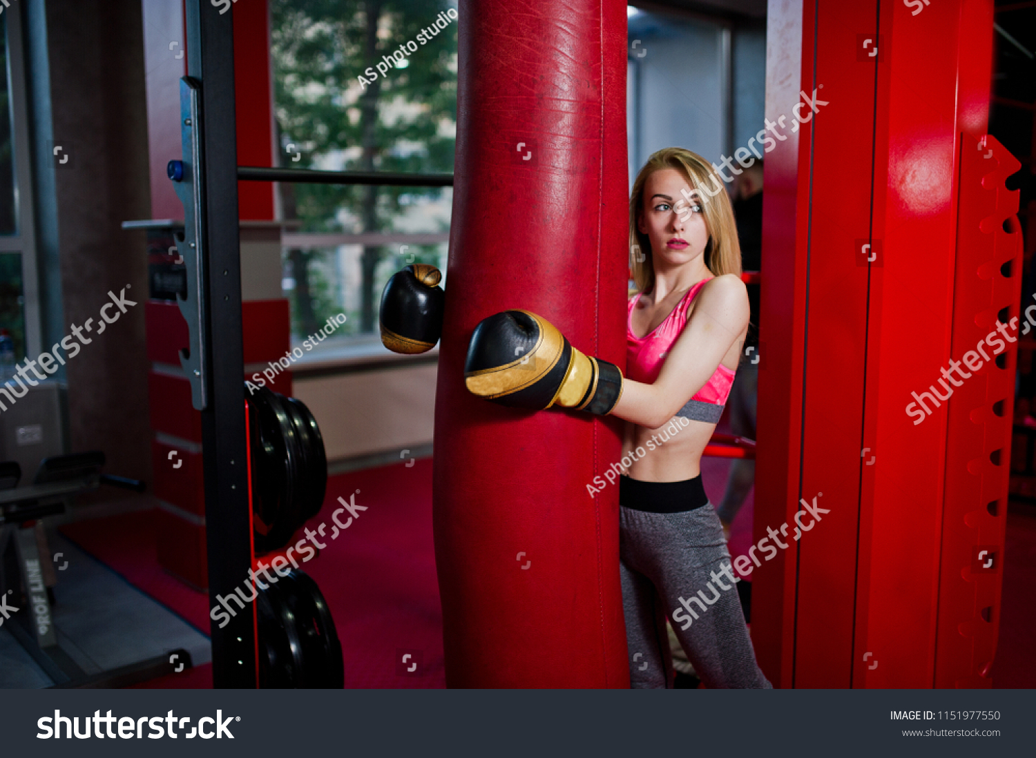 Sexy Sport Blonde Girl Punching Bag Stock Photo 1151977550 Shutterstock