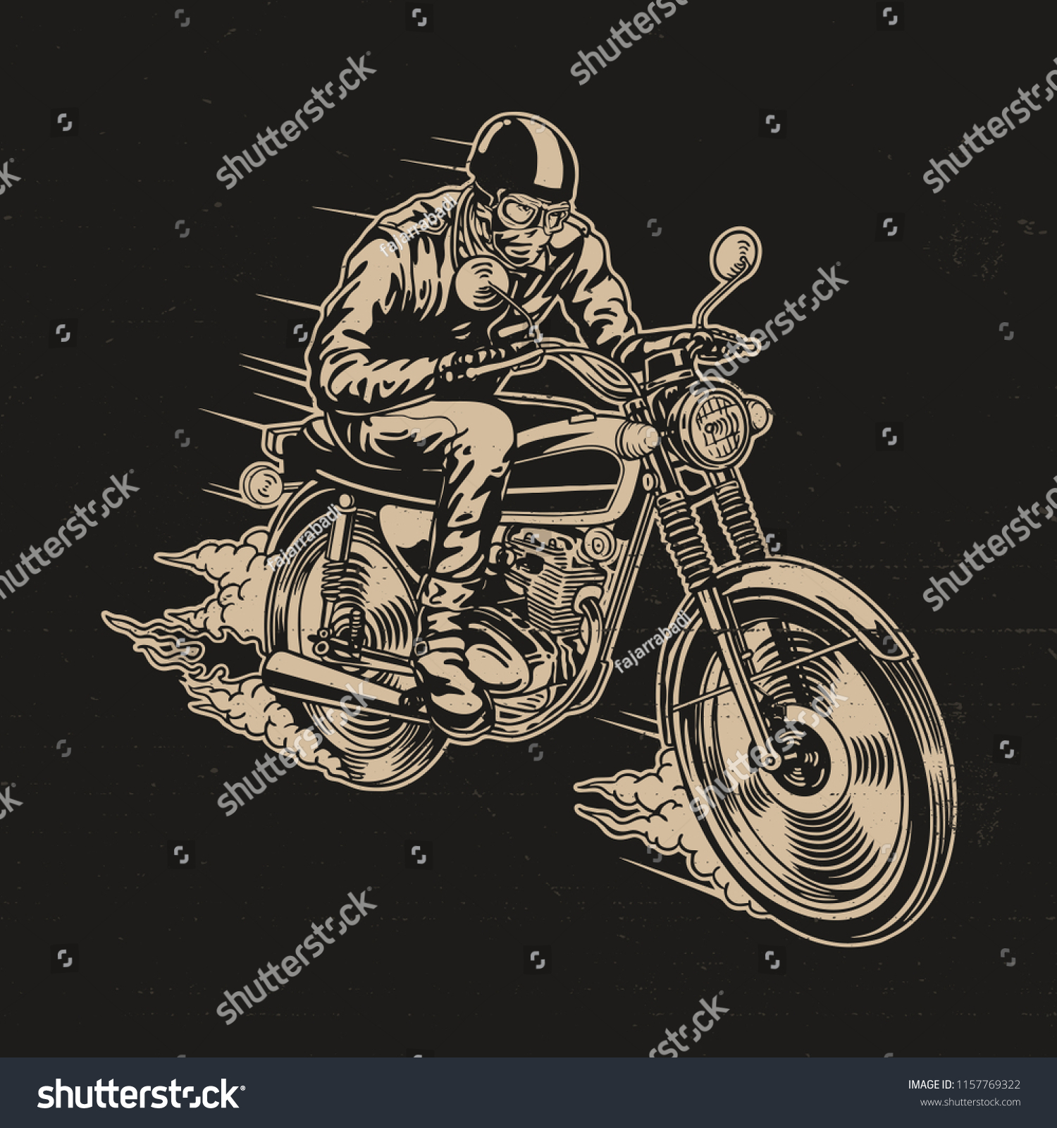 Hand Drawing Man Riding Classic Motorcycle Stock Vector Royalty Free