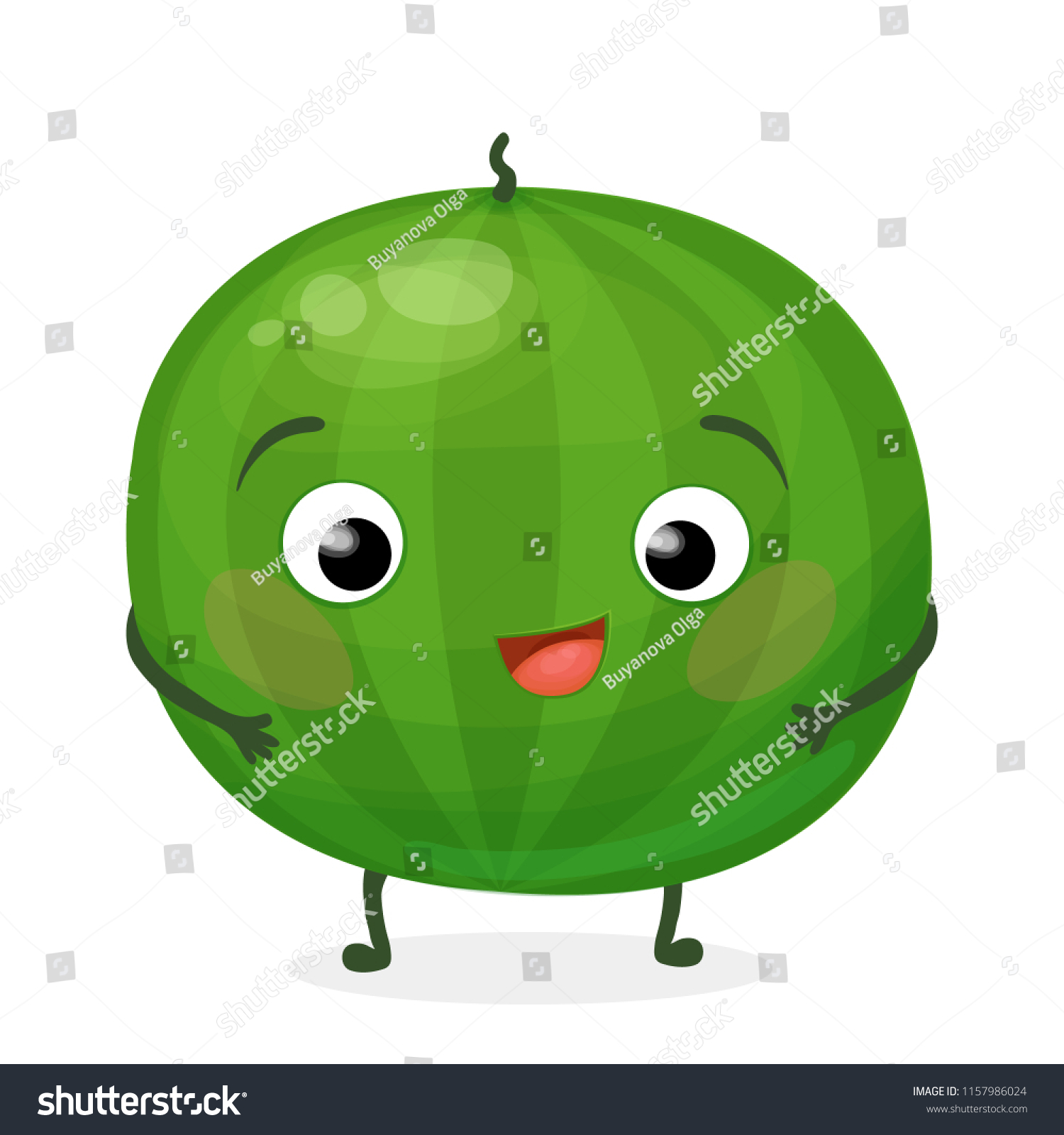 Cute Watermelon Cartoon Character Small Shiny Stock Vector Royalty