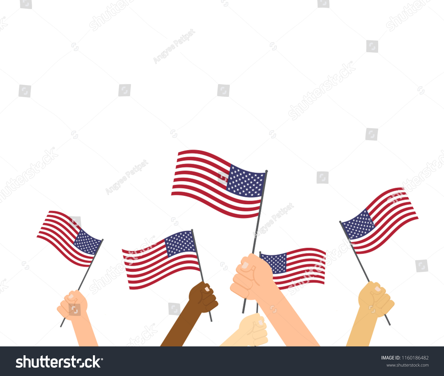 Human Hands Holding Flags Usa On Stock Vector Royalty Free 1160186482