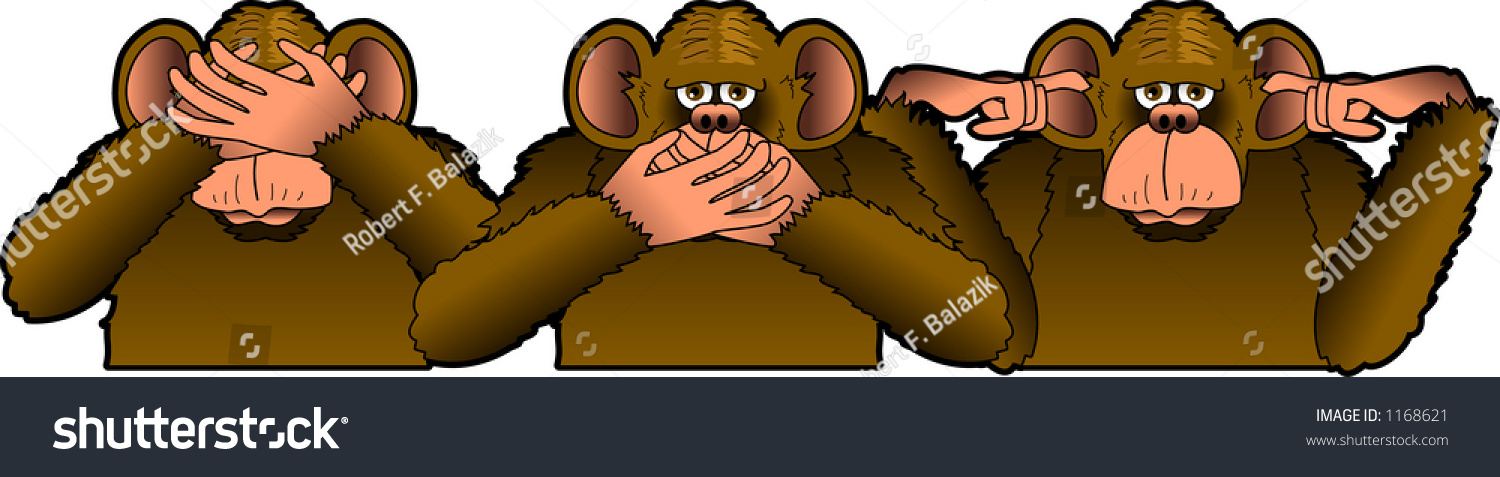 Vektor Stok Cartoon Depicting Three Wise Monkeys Tanpa Royalti