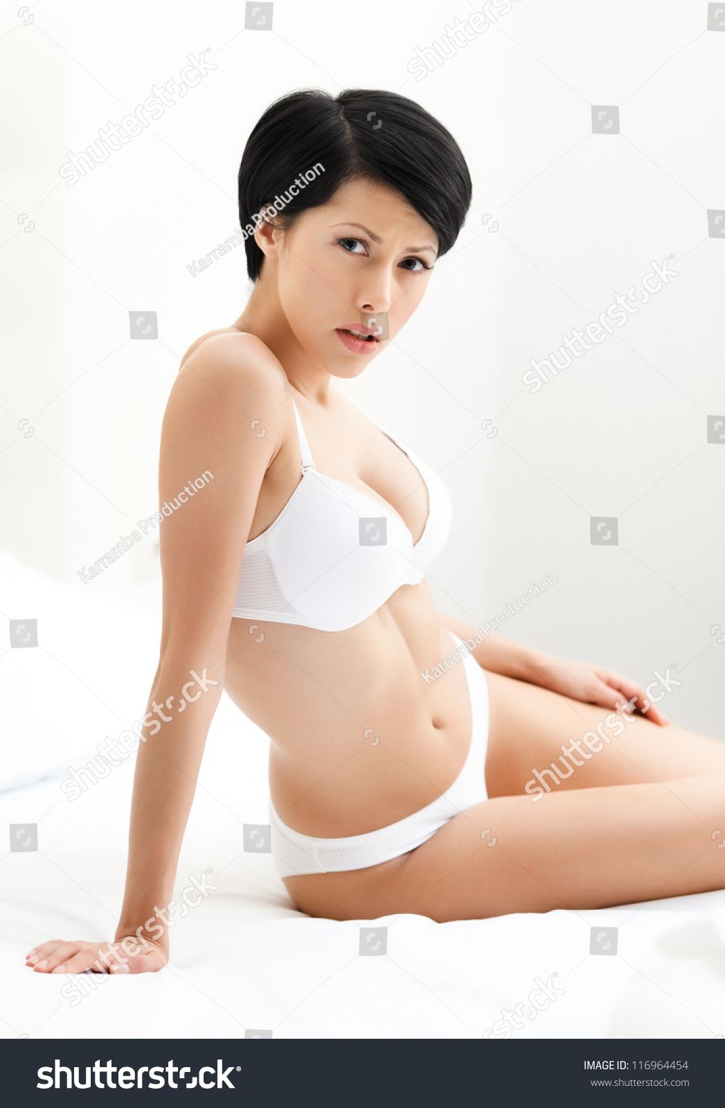 Halfnaked Woman Sits On Wonderful Bed Stock Photo 116964454 Shutterstock