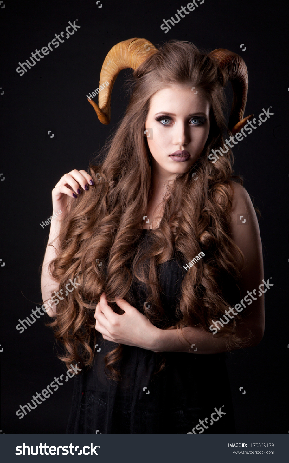 Portrait Attractive Demon Woman Horns Stock Photo 1175339179 Shutterstock