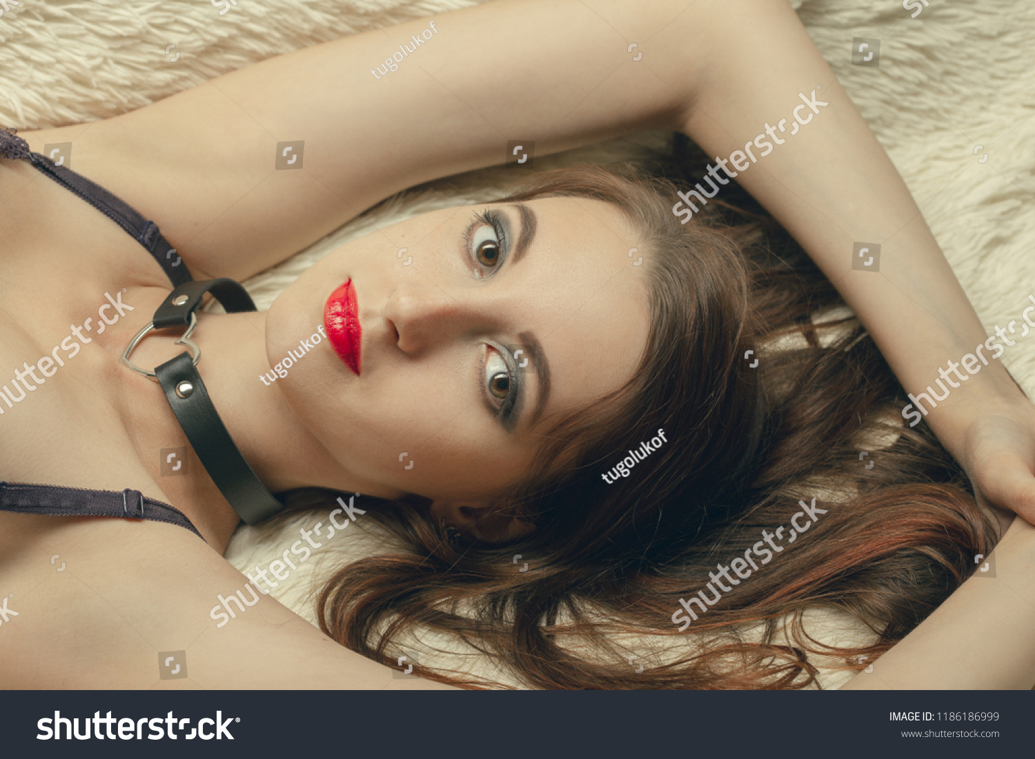 Sensual Aroused Woman Lingerie Lying On Stock Photo 1186186999