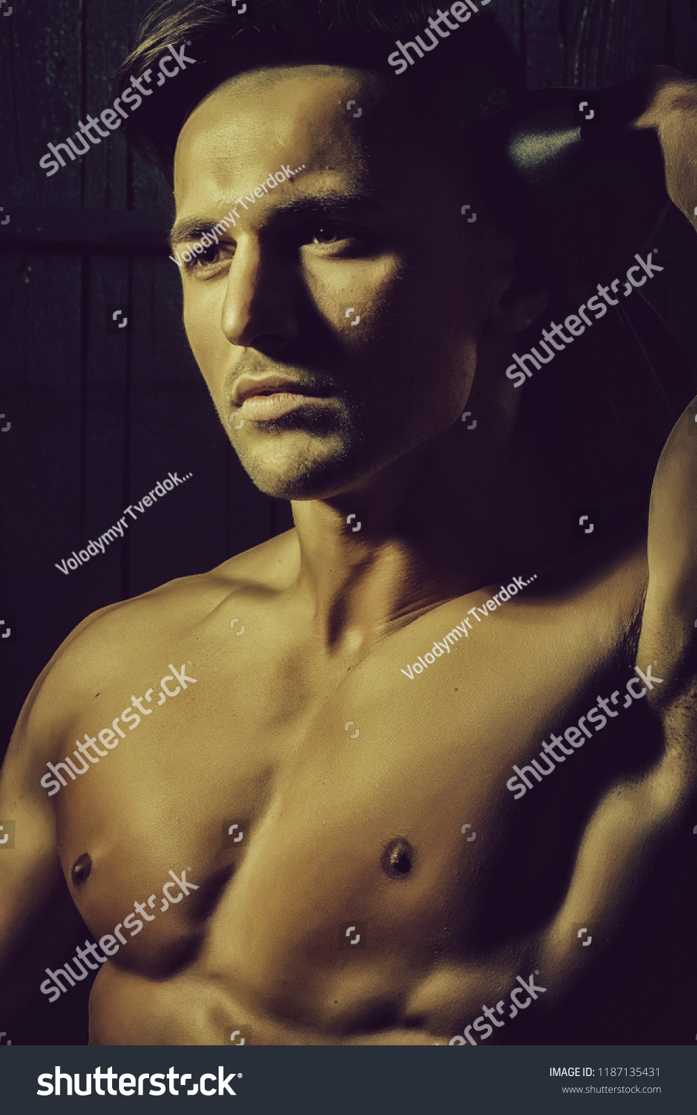 Sexy Macho Man Bare Chest Beautiful Foto Stok Shutterstock