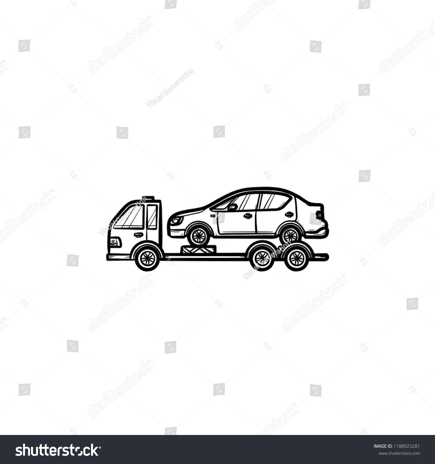 Tow Truck Broken Car Hand Drawn Stock Vector Royalty Free 1188923281