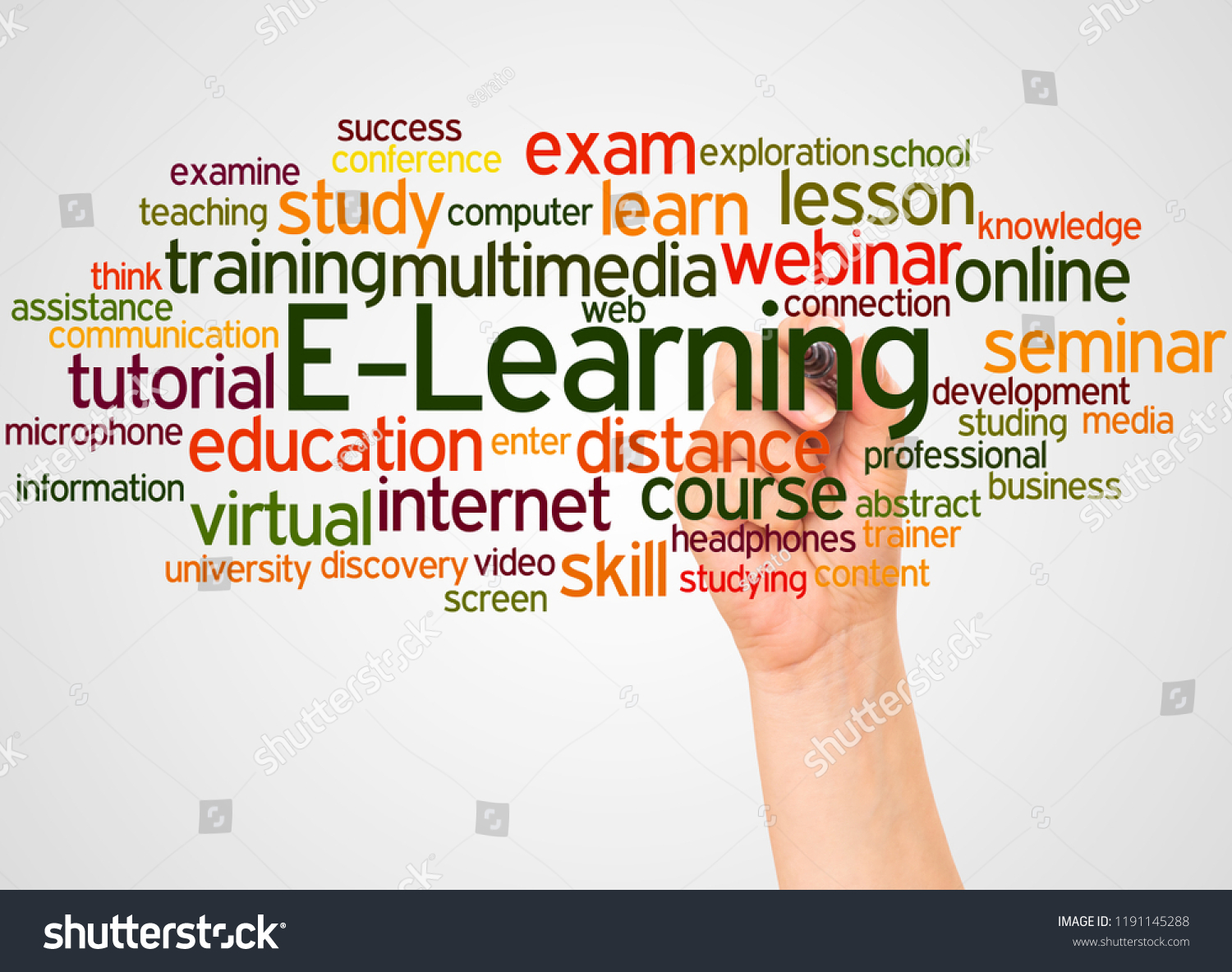 Elearning Word Cloud Hand Marker Concept Stock Photo