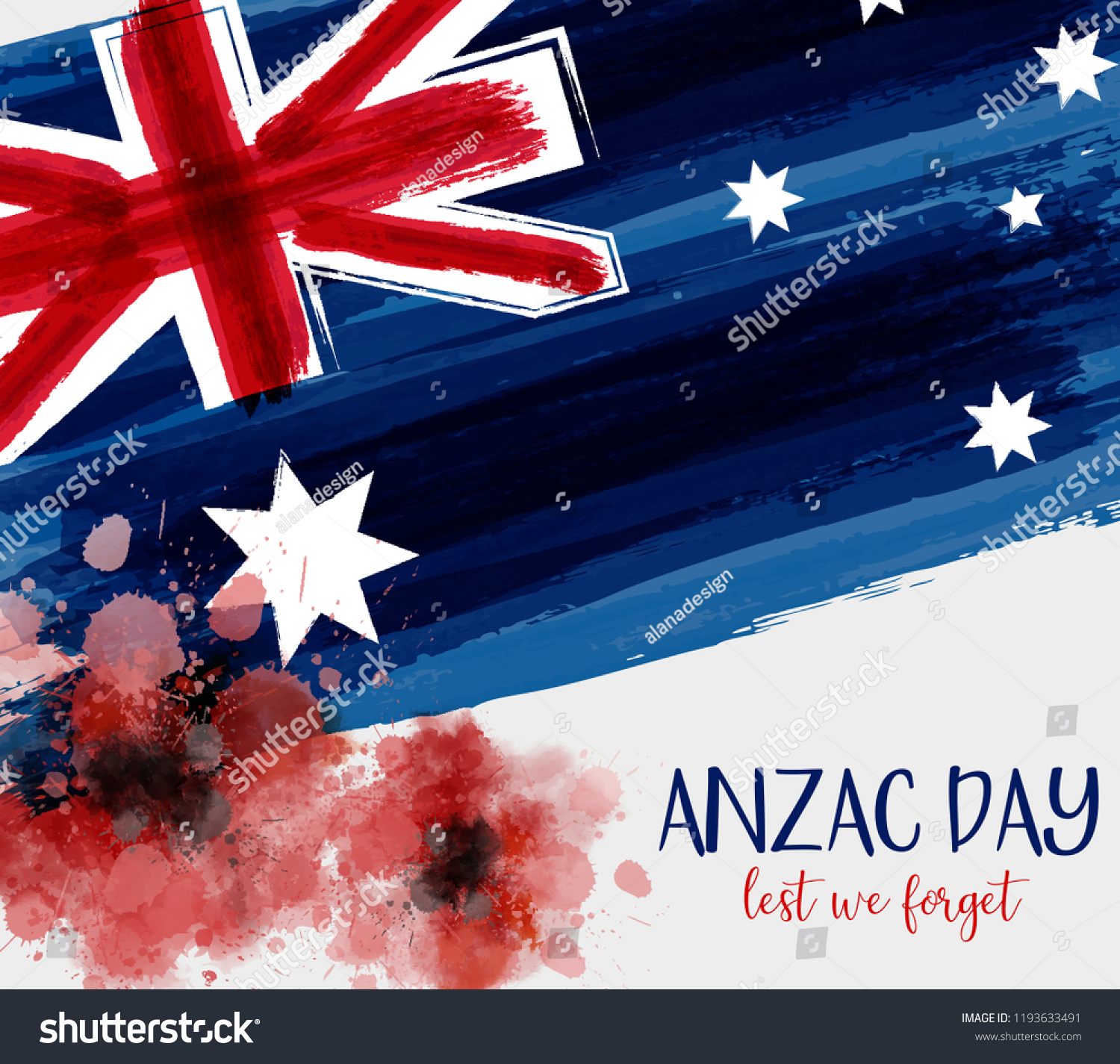 Anzac Day Background Grunge Watercolor Australia Stock Vector Royalty