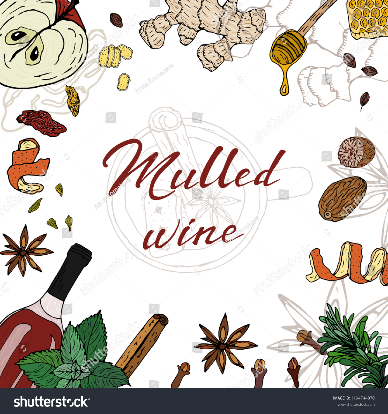 Set Mulled Wine Fruit Spices Vector Stock Vector Royalty Free